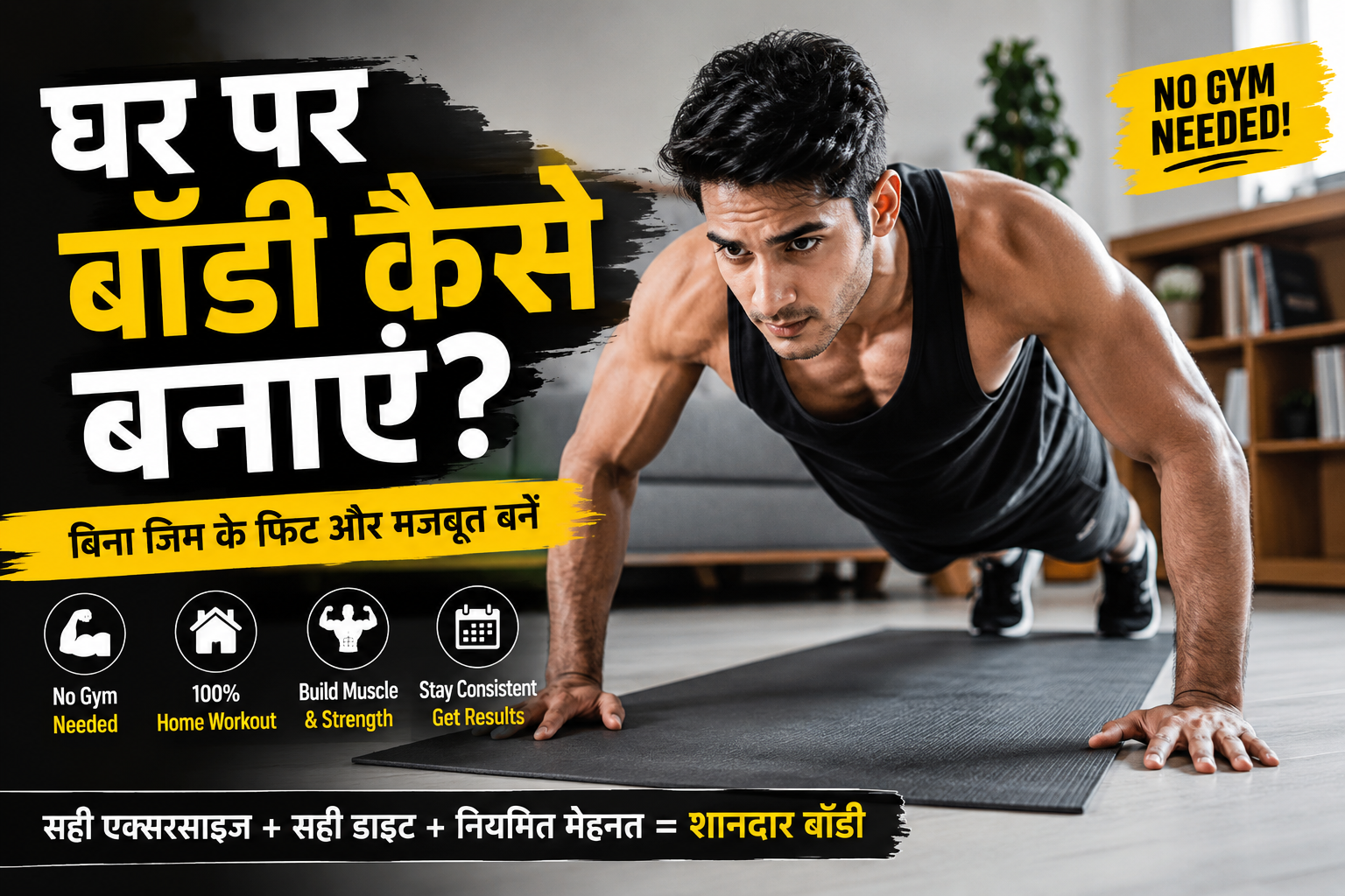 घर पर बॉडी कैसे बनाएं – आसान Exercise और Home Workout Guide in Hindi