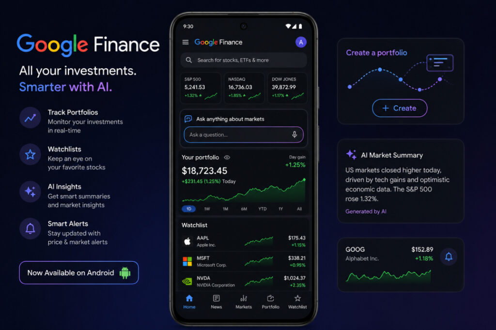 Google Finance Android App Launches with portfolio and watchlist features