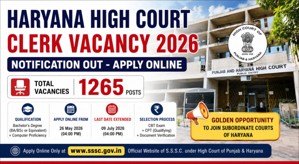 Haryana High Court Clerk Vacancy 2026 Notification