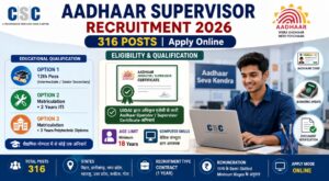 Aadhaar Supervisor Vacancy 2026 Eligibility Criteria
