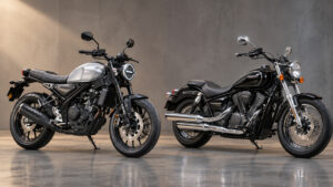 Roadster vs cruiser motorcycle design और riding style comparison